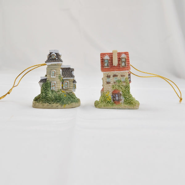Set of 2 Vintage Christmas Village Ornaments - DuBois Mansion, Tully House 2"