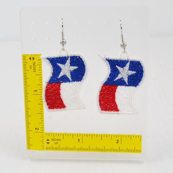 Handmade Embroidered Texas Flag Earrings - Light Weight, Dangle Earrings - NEW