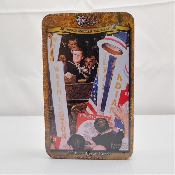 Norman Rockwell 500pc Jigsaw Puzzle "A Time For Greatness" Tin Collector Box NEW