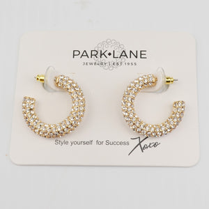 Park Lane Crystal Rhinestone Paved Hoop Earrings - Gold Tone  - NEW