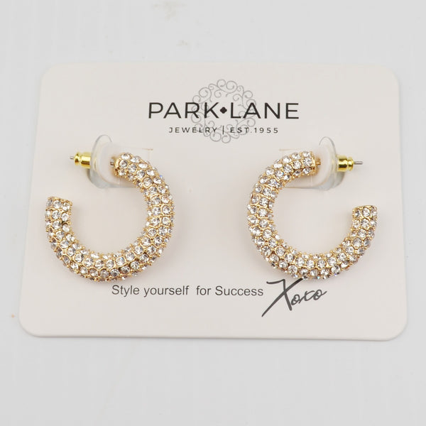 Park Lane Crystal Rhinestone Paved Hoop Earrings - Gold Tone  - NEW