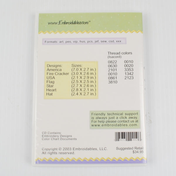 America Designs Machine Embroidery CD - by My Minds Eye - Patriotic, USA