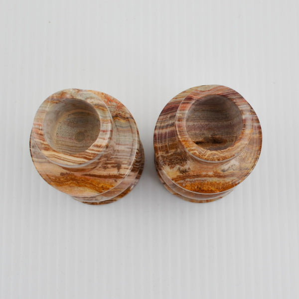 Set Of 2 Natural Alabaster Taper Candle Holders Candlesticks - 4" Marble Stone