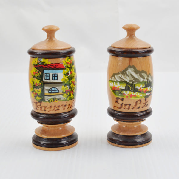 Vintage Souvenir Spice Rack: Bulgaria Wooden Spice Jars - Hand Painted Folk Art