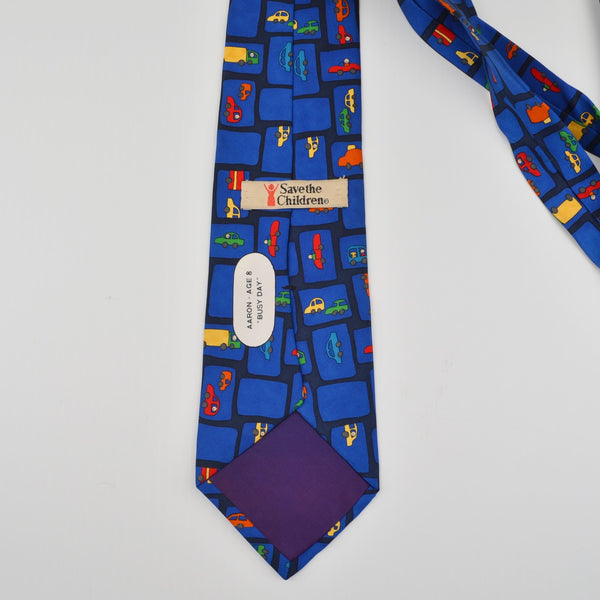 Save the Children Mens Necktie Silk "Busy Day" Cars / Trucks Aaron Age 8 USA