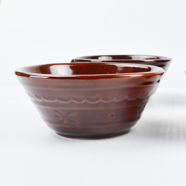 Mar-Crest Daisy Dot Brown Stoneware Soup Bowls with Handle Lot of 4 Vintage