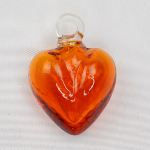 Blown Art Glass Heart Figurine Orange Ornament Pendant - Small Murano Style 2.5"