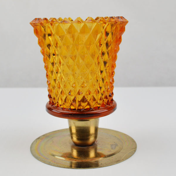 Amber Candle Holder Diamond Hobnail Glass Votive Tealight Peg Sconce Honeycomb