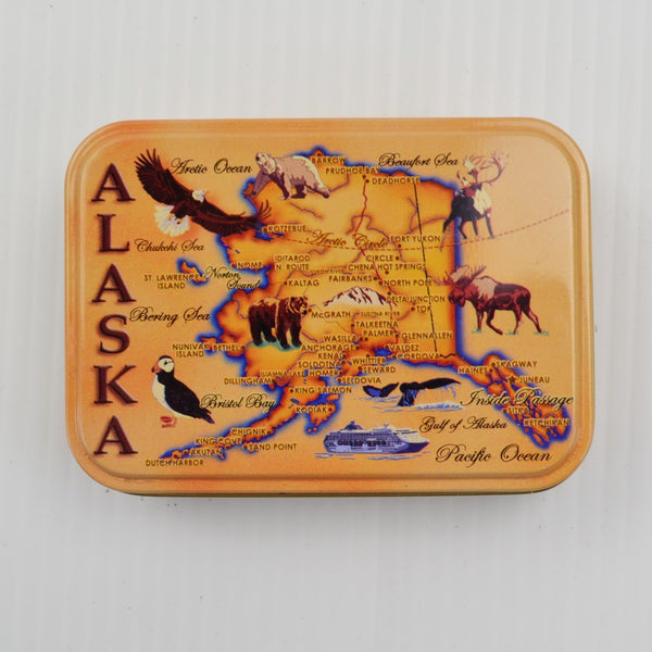 Vintage Alaska Souvenir Playing Cards 52 Plus 2 Jokers, Alaska Map in Tin Box