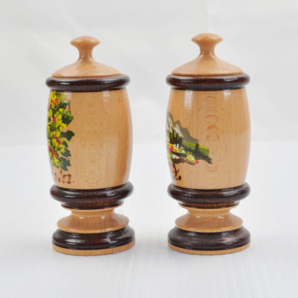 Vintage Souvenir Spice Rack: Bulgaria Wooden Spice Jars - Hand Painted Folk Art