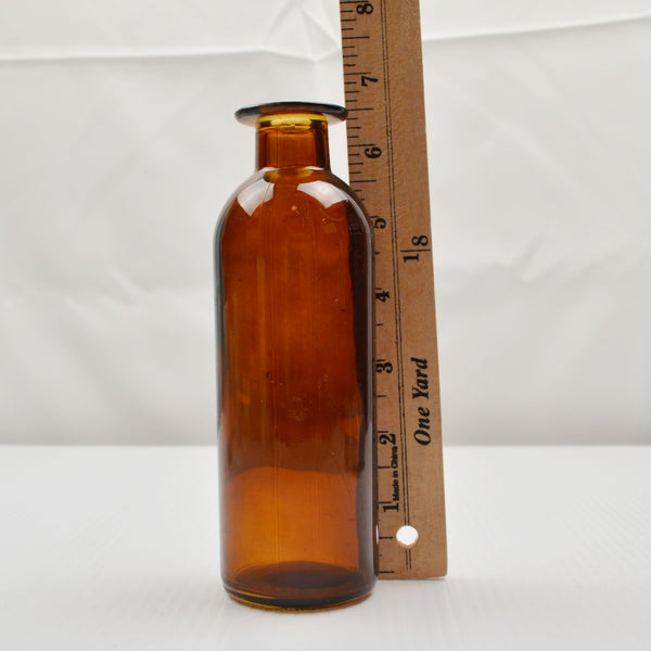 Amber Apothecary Bottle, Bud Vase Decorative Glass Centerpiece 6.5”, Diameter 2"