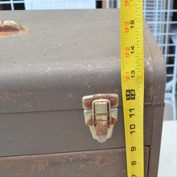 Gray Metal Toolbox - Rusty but Works - Large, Heavy, No Key