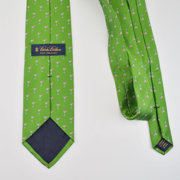 Brooks Brothers Mens Tie Silk - Martini Print - Ribbed Texture Cocktail - USA