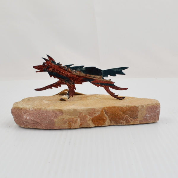 Vintage Lazart Spirit Wolf Robert Shields Metal Wolf on Sandstone Statue w/ Tags