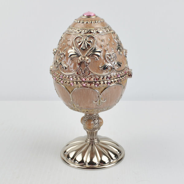 Vintage Enameled Bunny Flower Basket Jeweled Rotating Music Box Egg 6 3/4"
