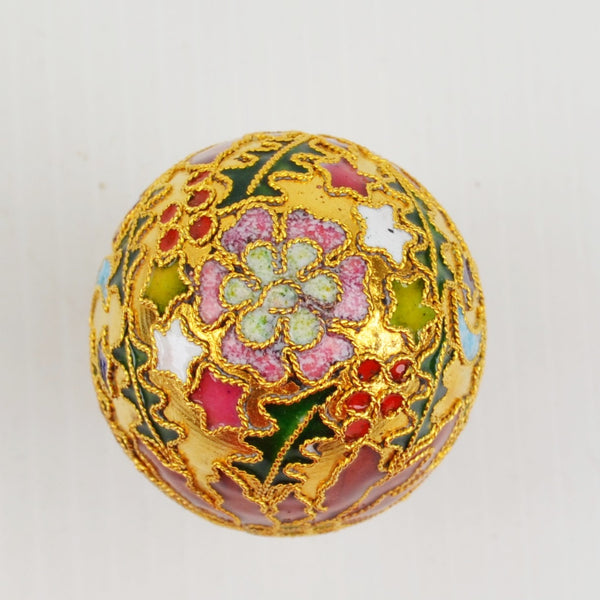 Cloisonne Enameled Metal Egg with Stand Christmas Holiday Poinsettia 2 3/4"