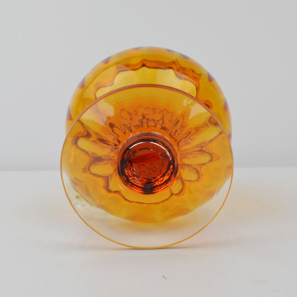 Vintage Hand Blown Art Glass Amber Pitcher Creamer Pedestal Vase Clear Handle 6”