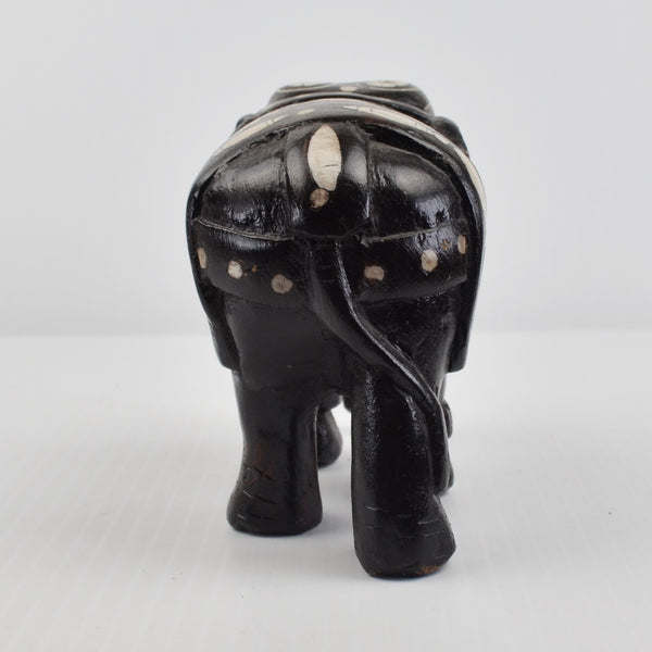 Wooden Elephants Hand Carved Painted Figurine Sculpture Bohemian - Lot of 2