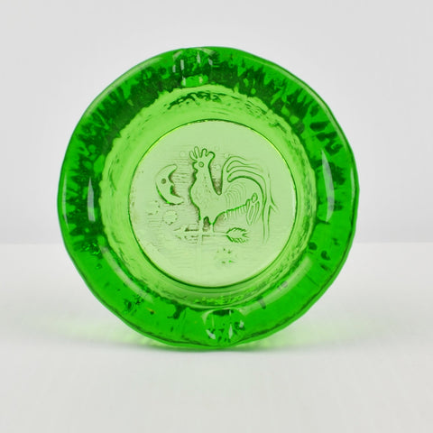 Green Blenko Glass Rooster Weathervane Ashtray - Moon, Stars Vintage 1960s 3.5"