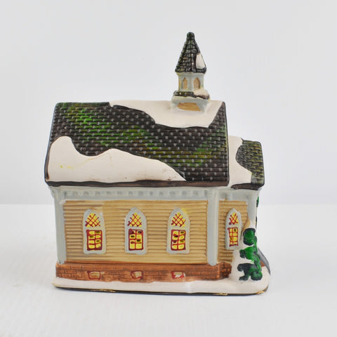 Christmas Village Collection Victorian Country Church Porcelain - w/ Light Cord