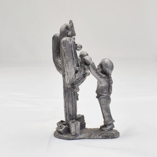 Pewter Girl Decorating Christmas Cactus Sculpture Figurine by M A Ricker 1982