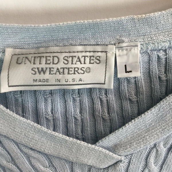 United States Sweaters Womens - Size Large - Light Blue Cable Knit Sweater - V-