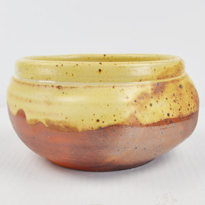 Handmade Pottery Bowl Two Tone Drip Glaze Hand Thrown Signed 6" Brown Beige