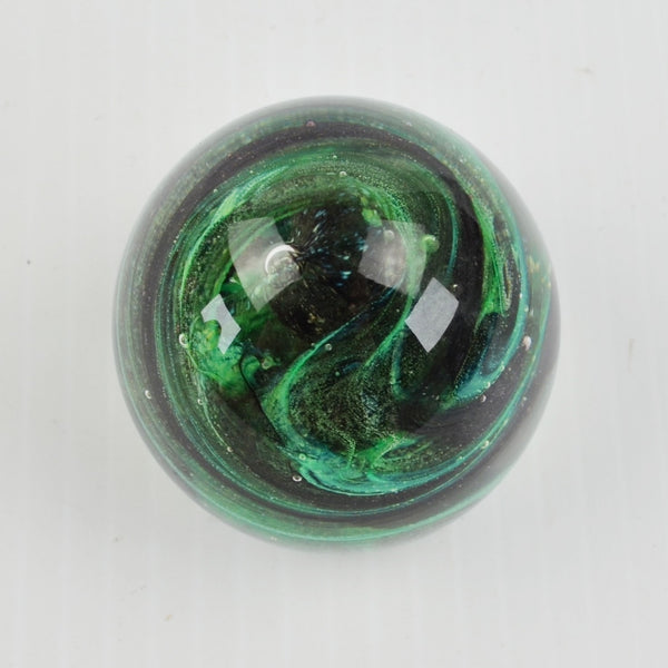 Vintage Glassworks Ireland Glass Paperweight Green Black Swirls - Handmade