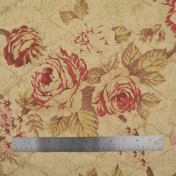 Covington Eleanors Garden Rose Beige Green Drapery Fabric Valerie-32 Remnant 26"