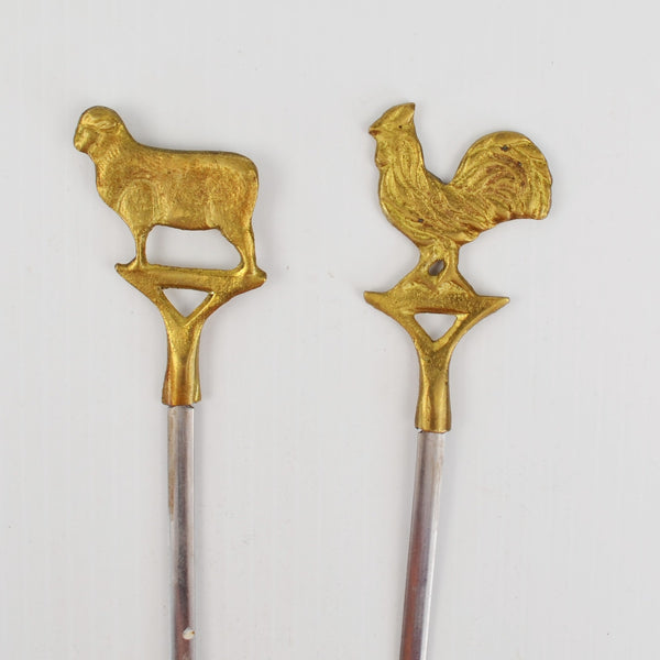 Vintage Turkish Brass and Stainless Steel Skewers Kabobs Animal Theme Lot of 2