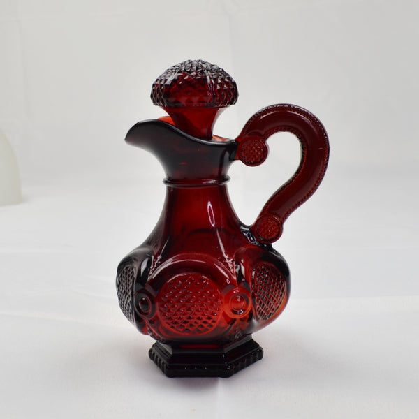 Vintage Avon Cape Cod Ruby Red Glass Cruet Bottle With Stopper - Oil / Vinegar