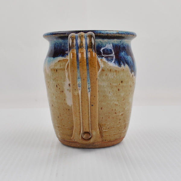 Art Pottery Mug Signed - Blue Drip Glazed - Hand Thrown Coffee Cup - 2011