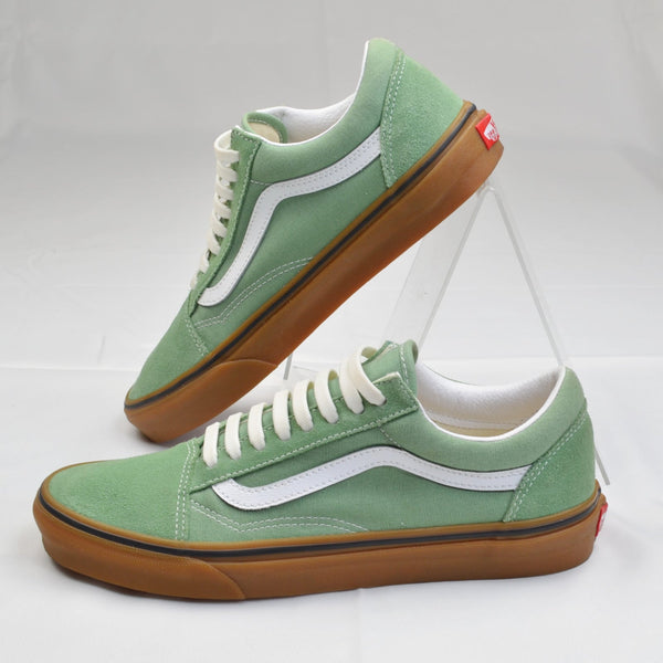 Vans Old Skool Gum Sole Sneakers Green Suede Elastic Shoelaces Men 8.5 Women 10