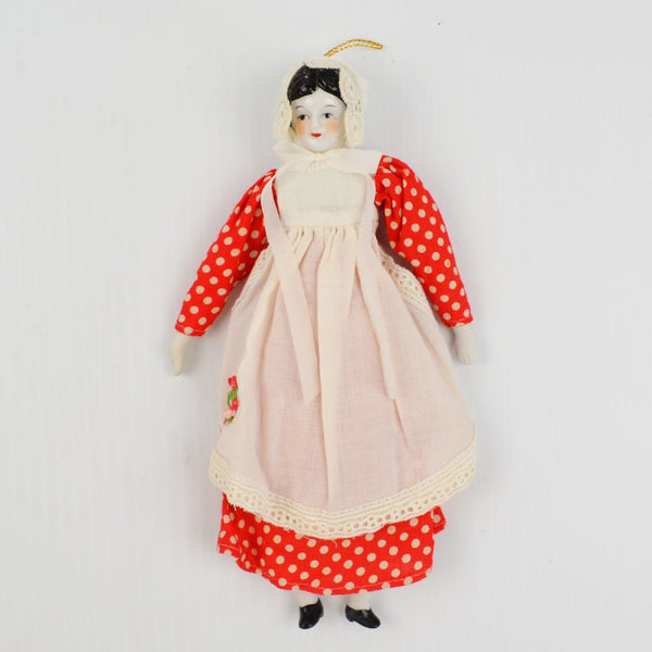 Vintage Shackman China Porcelain Head Doll Girl - Cloth Body Bisque Limbs 8” Red