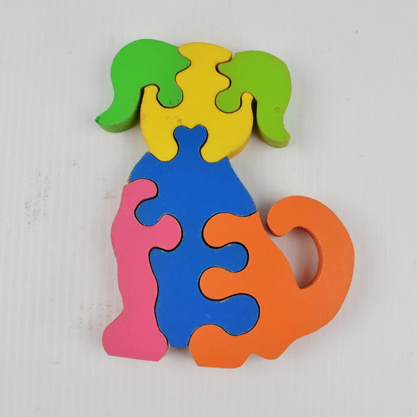 Handmade Wooden Dog Puzzle - Preschool Chunky Colorful Wood - 6 Piece Puzzle