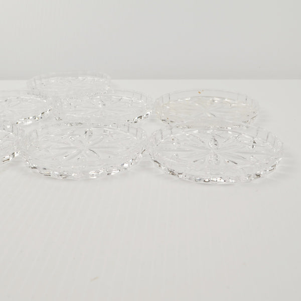Vintage Crystal Coaster Set Of 7 Cut Glass Star Burst - Mid Century Modern