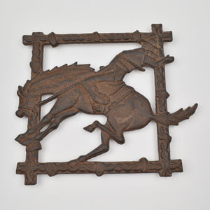 Western Rustic Rodeo Cowboy On Bucking Horse Decorative Table Cast Iron Trivet