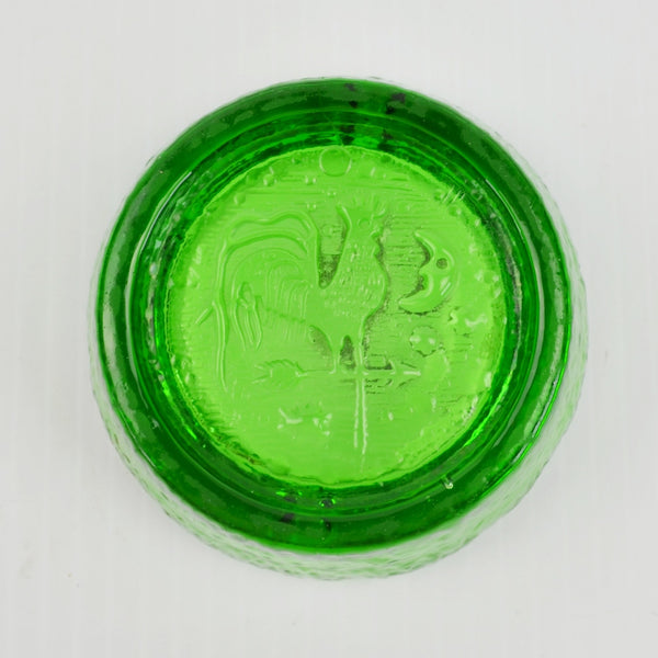 Green Blenko Glass Rooster Weathervane Ashtray - Moon, Stars Vintage 1960s 3.5"