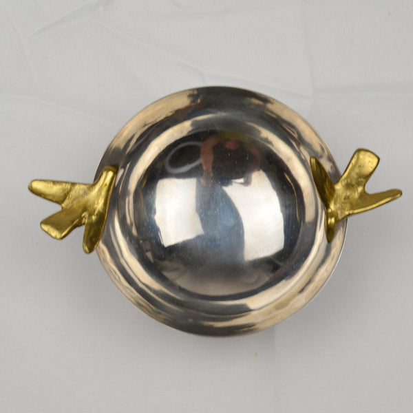 Michael Aram Two Bird Nut Bowl - Stainless Steel Bowl, Brass Feet and Birds 6.5"