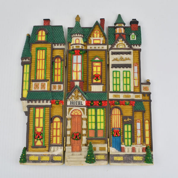 Christmas Village Town 3 Hinged 1/2" Thick Flat Resin Buildings Hotel 12" Tall