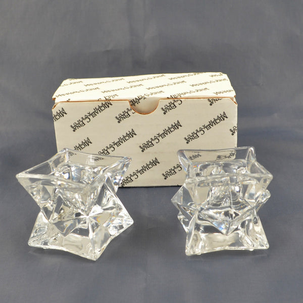 Set Of 2 Michael C Fina Fifth Avenue 24% Lead Crystal Star Taper Candle Holders