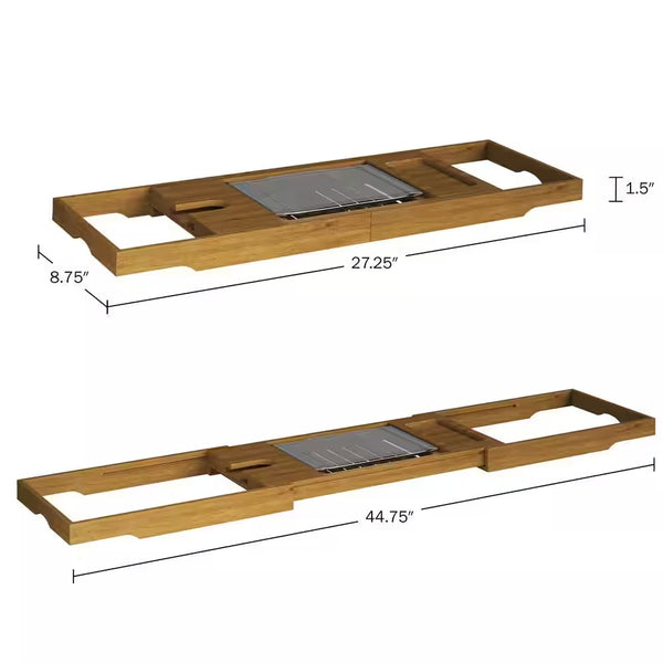 Acacia Bathtub Tray with Tablet Rest Foldable Natural Wood Tray - New Open Box