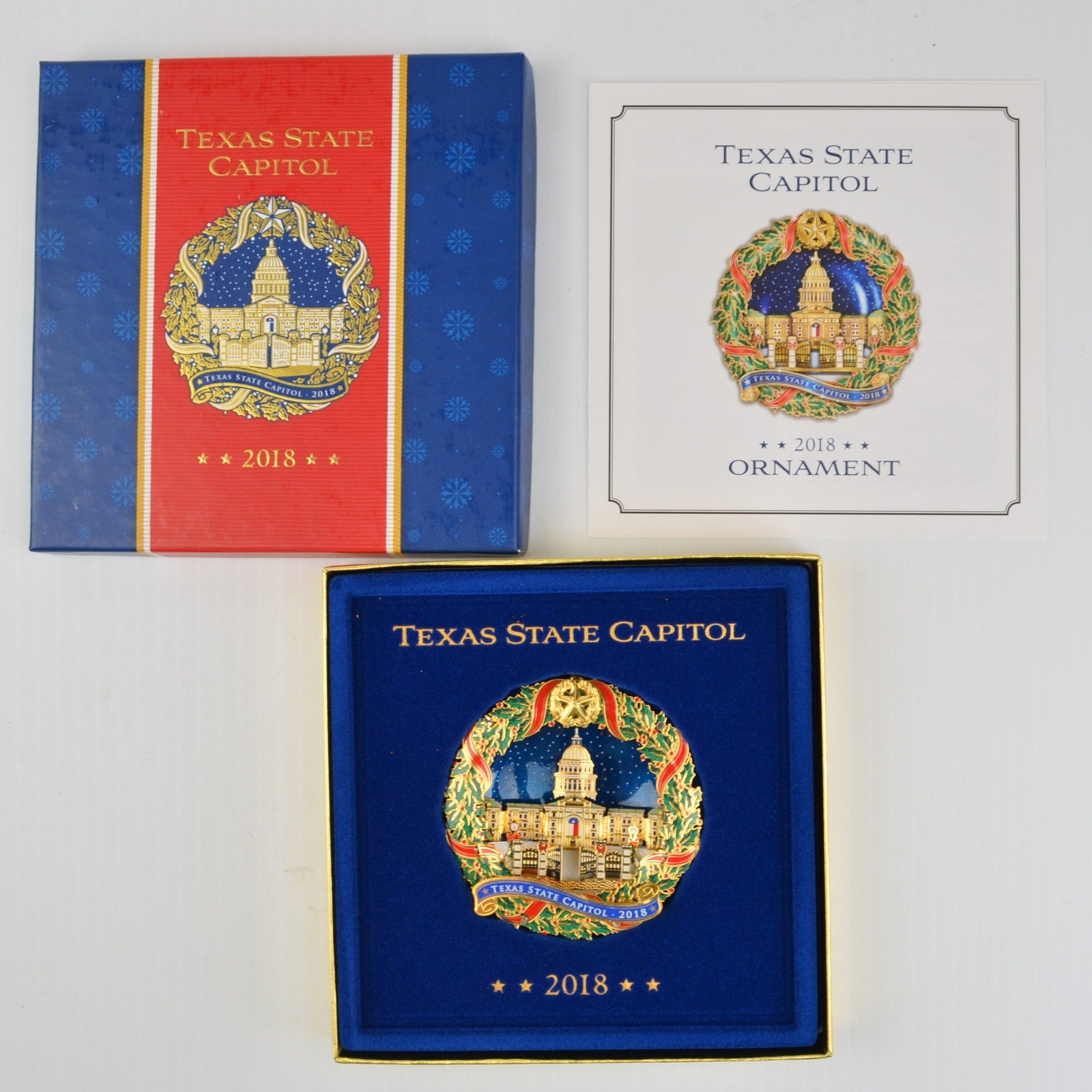 2018 Texas State Capitol Ornament - Booklet - Texas Capitol Christmas Wreath NEW
