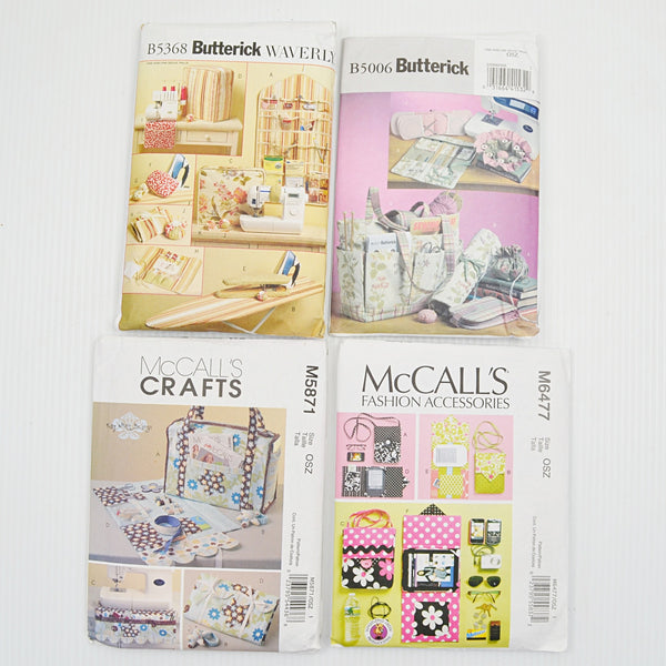 Lot of 4 Butterick McCalls Craft Sewing Patterns - Totes, Organizers, Accs - CUT