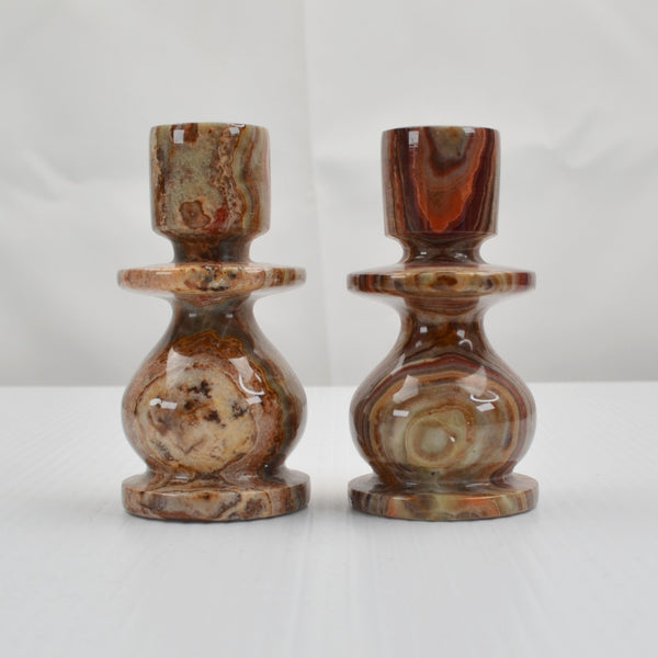 Set Of 2 Natural Alabaster Taper Candle Holders Candlesticks - 4" Marble Stone