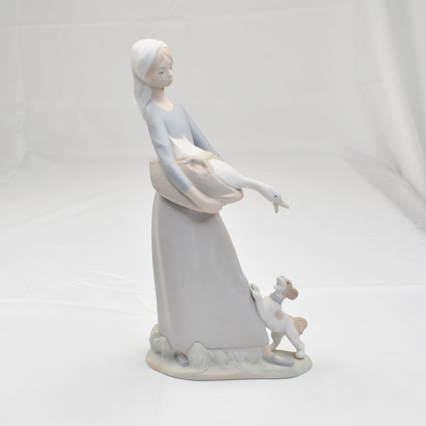 Vintage Lladro Porcelain Girl with Goose & Dog Figurine #4866 Matte Finish