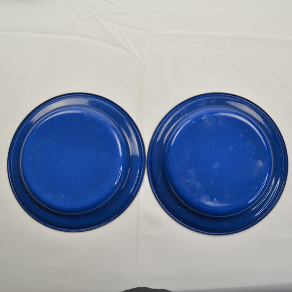 Blue Speckled Enamelware Camping Dishes Set of 4 Plates & 4 Bowls - 8 Pieces