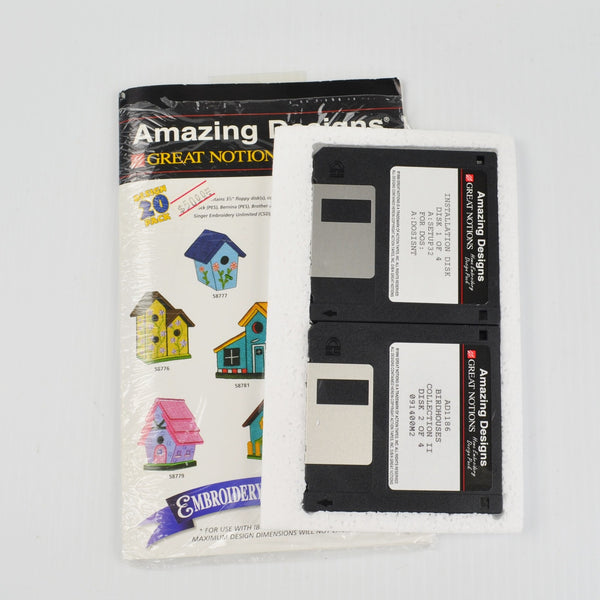 Lot of 3 Amazing Designs Great Notions Embroidery Design Floppy Disc Birdhouses