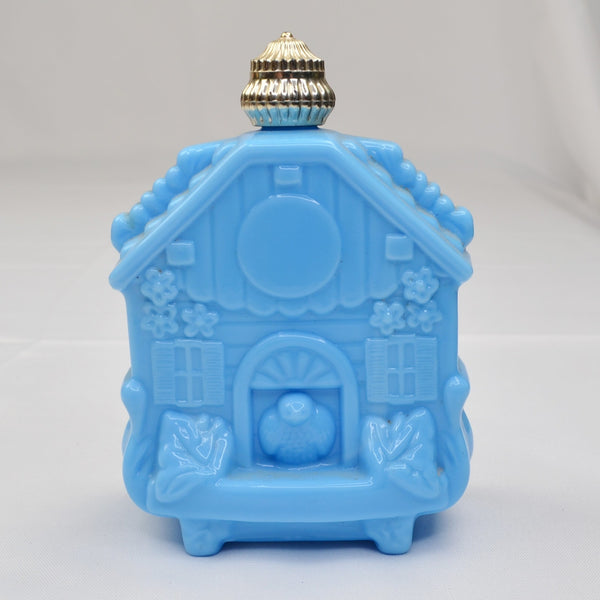Vintage Avon Enchanted Hours Perfume Bottle Blue Milk Glass Cuckoo Clock