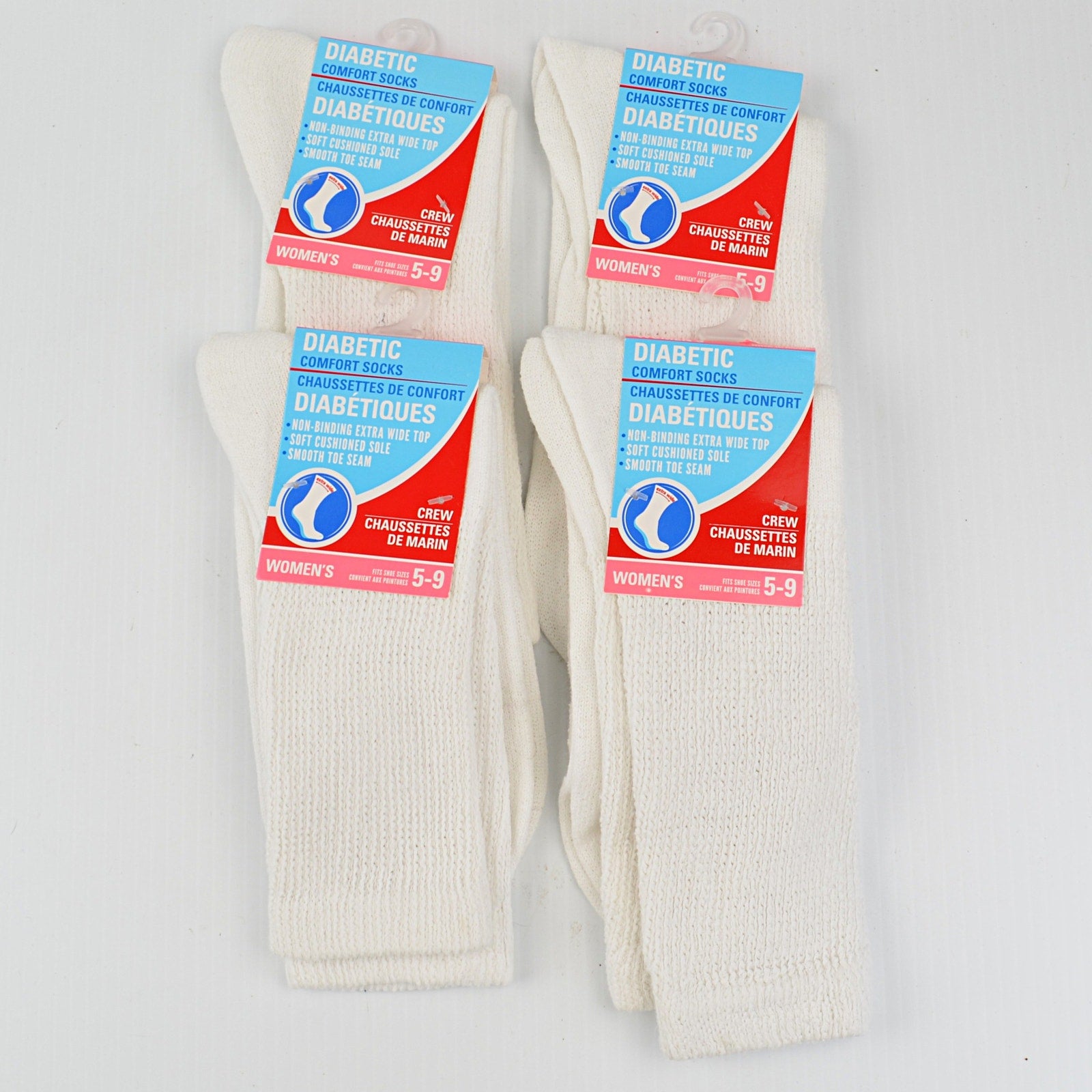 Diabetic Women Comfort Cushioned Crew Socks White Size 5-9 - 4 Pair NEW